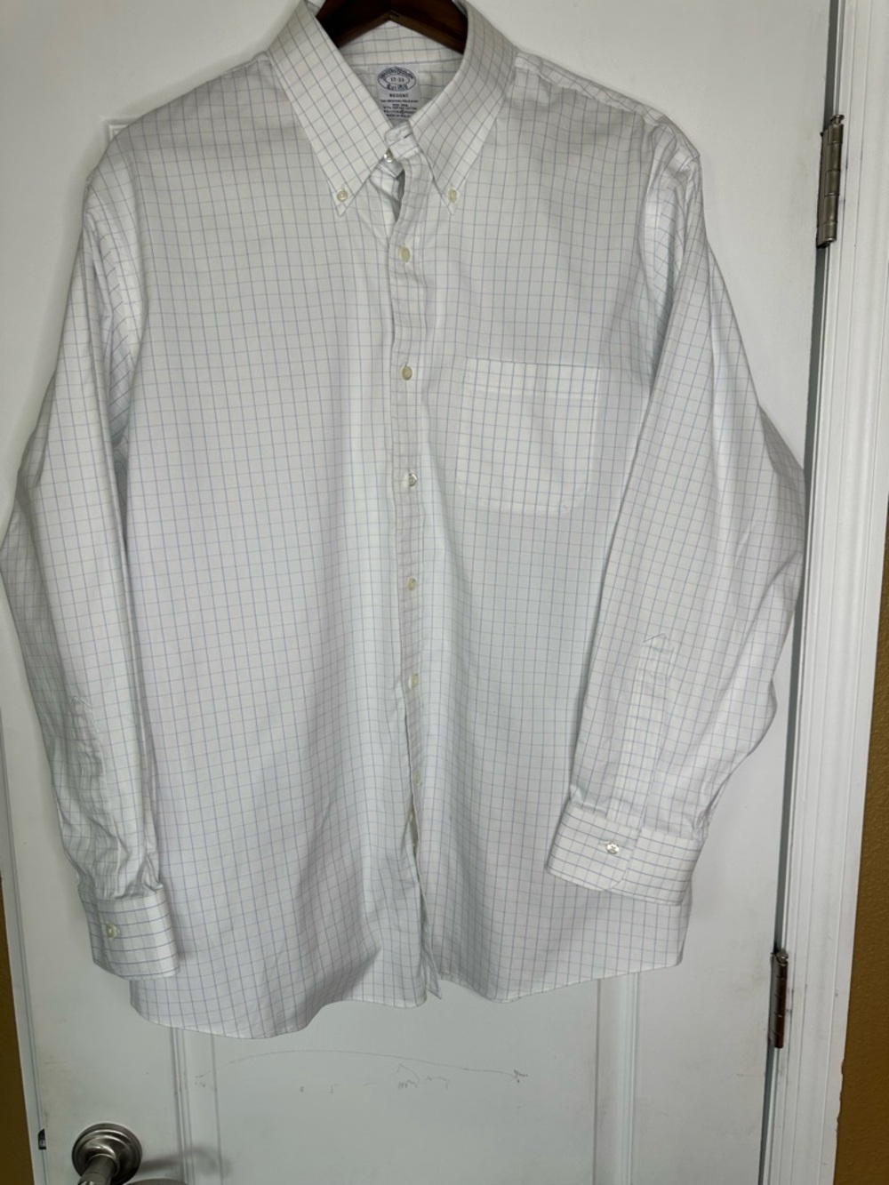 Brooks Brothers White Shirt with Light Blue Windowpane